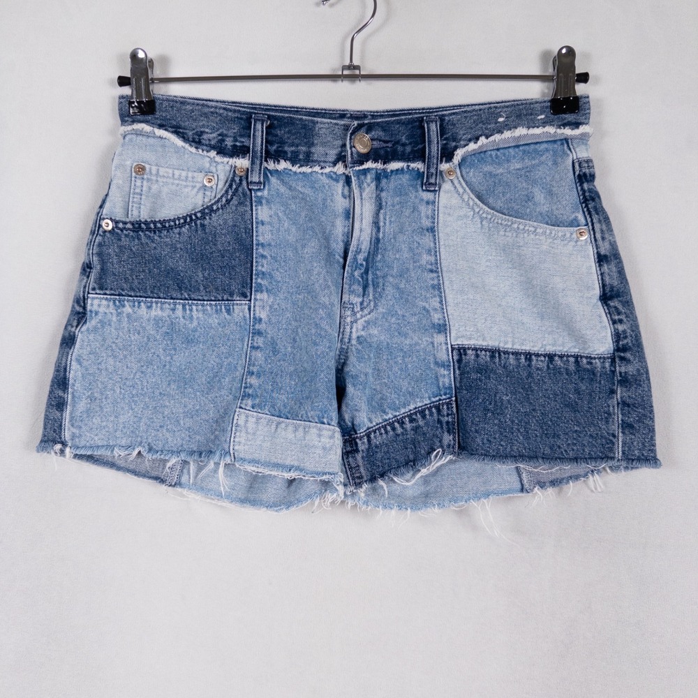 Gap Patchwork Denim Shorts Womens 26 Blue Raw Hem Low Rise Stride Boho Festival